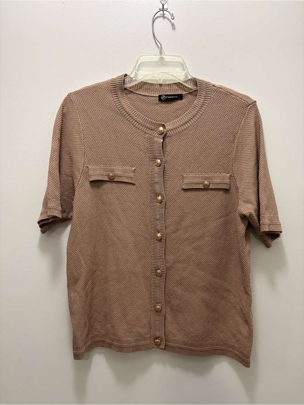 Short-Sleeve Button Front Knit Cardigan - Taupe